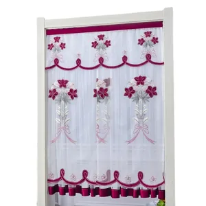 Cortina transparente con bordado floral, separación de encaje semitransparente para dormitorio.