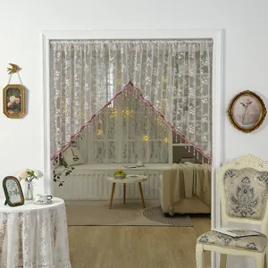 French vintage lace door curtain short floral embroidered partition curtain for hallway bedroom