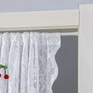 White lace short curtain half curtain door curtain for bedroom kitchen home decor detail view.