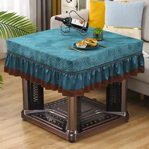 Square mahjong table cloth cover dustproof velvet table protector with elegant ruffles and decor