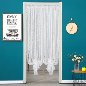 French luxury white lace door curtain bedroom partition hanging curtain delicate floral mesh decor