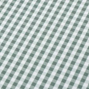 Grün-weiße Gingham Stoff Detail Nahaufnahme mit gewebter Textur und Musterqualität.