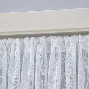 French pastoral white lace short curtain detail, elegant window valance for kitchen bedroom.