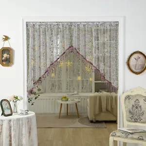 French vintage lace door curtain short partition embroidery sheer panel for hallway room.