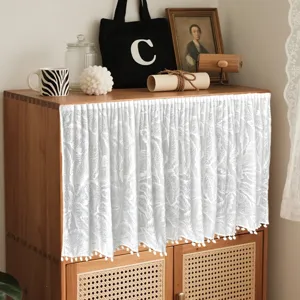 Rideau Court en Dentelle Polyester Moderne Minimaliste Rideau de Porte Anti-poussière avec Glands