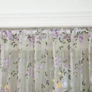 Exquisite French vintage style floral embroidered short curtain lace sheer detail.