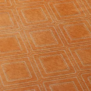 Premium square table cloth fabric detail, luxury orange stitched geometric texture design.