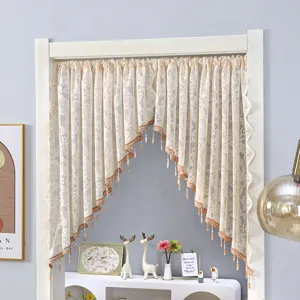 French pastoral style lace half curtain, beautiful floral mesh door curtain for home decor.