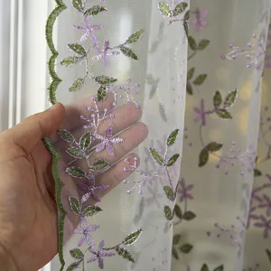 French lace short curtain detail, embroidered floral sheer door panel for bedroom hallway
