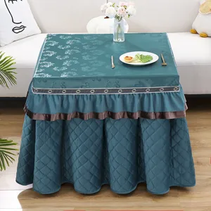 Dark green thickened quilted table cover for winter heater table waterproof and durable detail