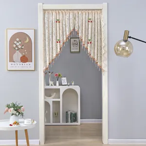 French pastoral lace door curtain half curtain bedroom decorative mesh curtain with cute cherries.