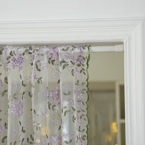 French vintage lace short curtain detail, floral embroidered partition half curtain for room decor.