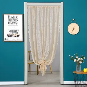 French luxury lace door curtain bedroom partition hanging curtain elegant beige aesthetic decor