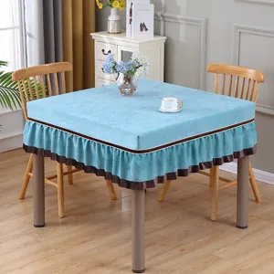 Square table cover for mahjong and tea tables, elegant velvet dust protector with ruffles.