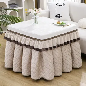 Thickened winter table cover quilt quilted dust-proof heating table cover elegant ruffled skirt