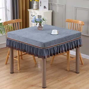 Square mahjong table cover dustproof cloth luxury tea table protector with elegant ruffle trim