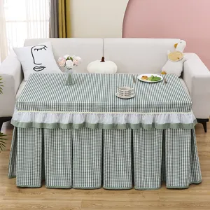 Green and white checkered table cover for mahjong fire table velvet square coffee table cloth
