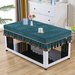 Dark green quilted heating table cover rectangular winter thermal tablecloth decor