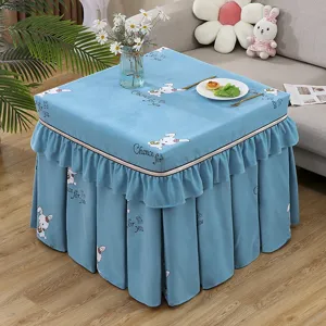 Rechteckige Tischabdeckung Staubschutz Cartoon Kaninchen Gedruckt Baumwollmischung Rüschensaum Tischschutz Für Zuhause Wohnzimmer Dekor
