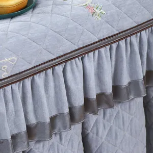 Thickened quilted electric heating table cover square warm table cloth with ruffles.