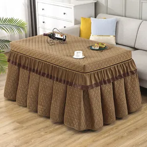 Housse de Table Chauffante Matelassée Marron Housse Anti-Poussière Hiver Textile Maison