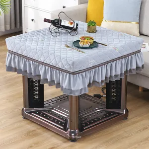 Grey quilted square tablecloth ruffles thermal electric stove cover winter home decor fabric