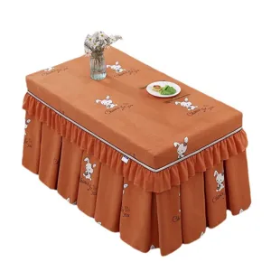 Rechteckige Tischdecke mit Rüschen und süßem Hasen-Print für Esstische oder Mahjong-Tische.