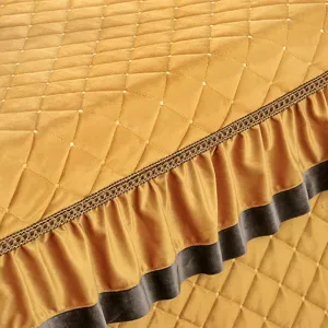 Thickened quilted heating table cloth winter rectangle fire table cover with ruffled edge.