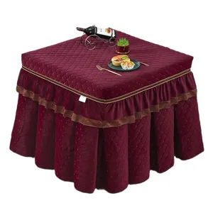 Housse de Table Chauffante Kotatsu Matelassée Épaisse Carrée Rouge Vin pour Maison