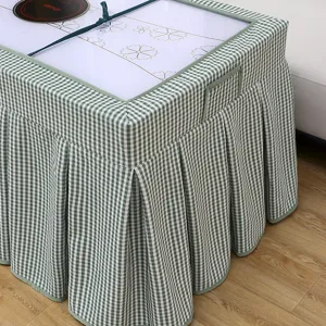 Green plaid fire table cover, automatic mahjong machine cover, square tea table skirt.