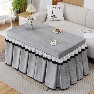 Fundas de mesa de centro de felpa gruesa con falda plisada, cubierta antipolvo termica decoracion.