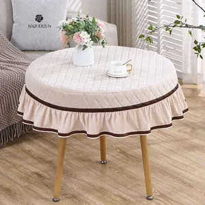 Gewatteerd rond tafelkleed, verdikte fleece tafelhoes voor salontafel en verwarmingstafel.