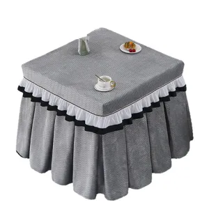 Funda de mesa cuadrada de felpa gruesa para mesa calefactora, cubierta antipolvo gris de invierno.