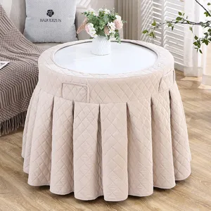 Verdikte gewatteerde ronde tafelhoes stijlvolle geplooide salontafel tafelkleed decor.