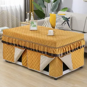 Rectangle quilted electric heating table cover, thickened winter warm table cloth skirt design.
