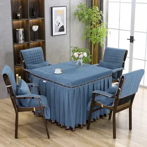 Gesteppte quadratische Tischdecke und Stuhlkissen-Set für Heiztisch, gemütliches blaues Design.