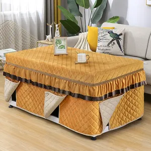 Winter thickened heating table cover, rectangular quilted tablecloth with pockets.
