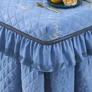 Thickened Quilted Heating Table Cover Warm Winter Mahjong Machine Tablecloth Blue Ruffle