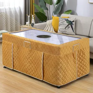 Thickened rectangular heated coffee table cover yellow quilted winter warm table cloth skirt.