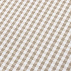 Brown and white gingham fabric detail, classic plaid pattern for stylish home table covers.
