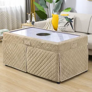 Thickened quilted rectangular heater table cover with storage pockets for winter home decor.