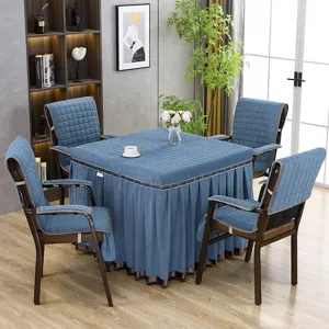 Gesteppte quadratische Tischdecke und Stuhlkissen-Set, blaue Baumwolle für Heiztisch.