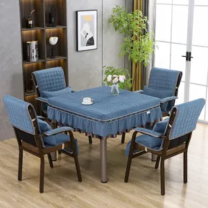 Gesteppte quadratische Tischdecke und Stuhlkissen-Set für Heiztisch oder Mahjong-Tisch, gemütliches Blau.