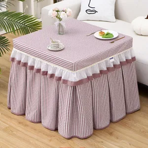Pink plaid heater table cover square tablecloth dust cover for living room home decor