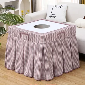 Pink white checkered table cover for mahjong heating table dustproof fleece fabric durable