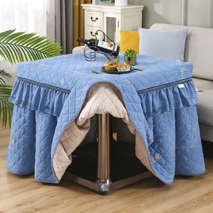 Thickened quilted table cover winter warm mahjong machine cover dustproof blue tablecloth
