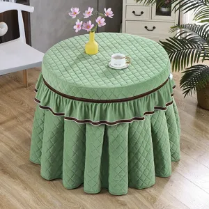 Ronde gewatteerde verwarming tafelkleed groen verdikte fluwelen ronde tafel hoes voor gezellig huis