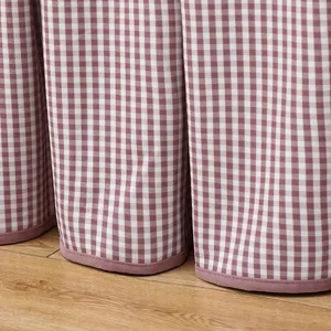 Pink white gingham velvet table cover detail shot, soft texture for square and electric tables.