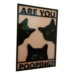 Funny black cat peeking bathroom wall sign with Are You Pooping text decoration