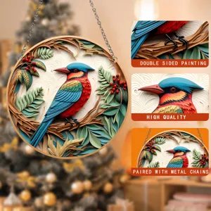 3D visuelles Acryl-Vogel-Hängedekoration mit Metallkette für Wanddekoration zu Hause